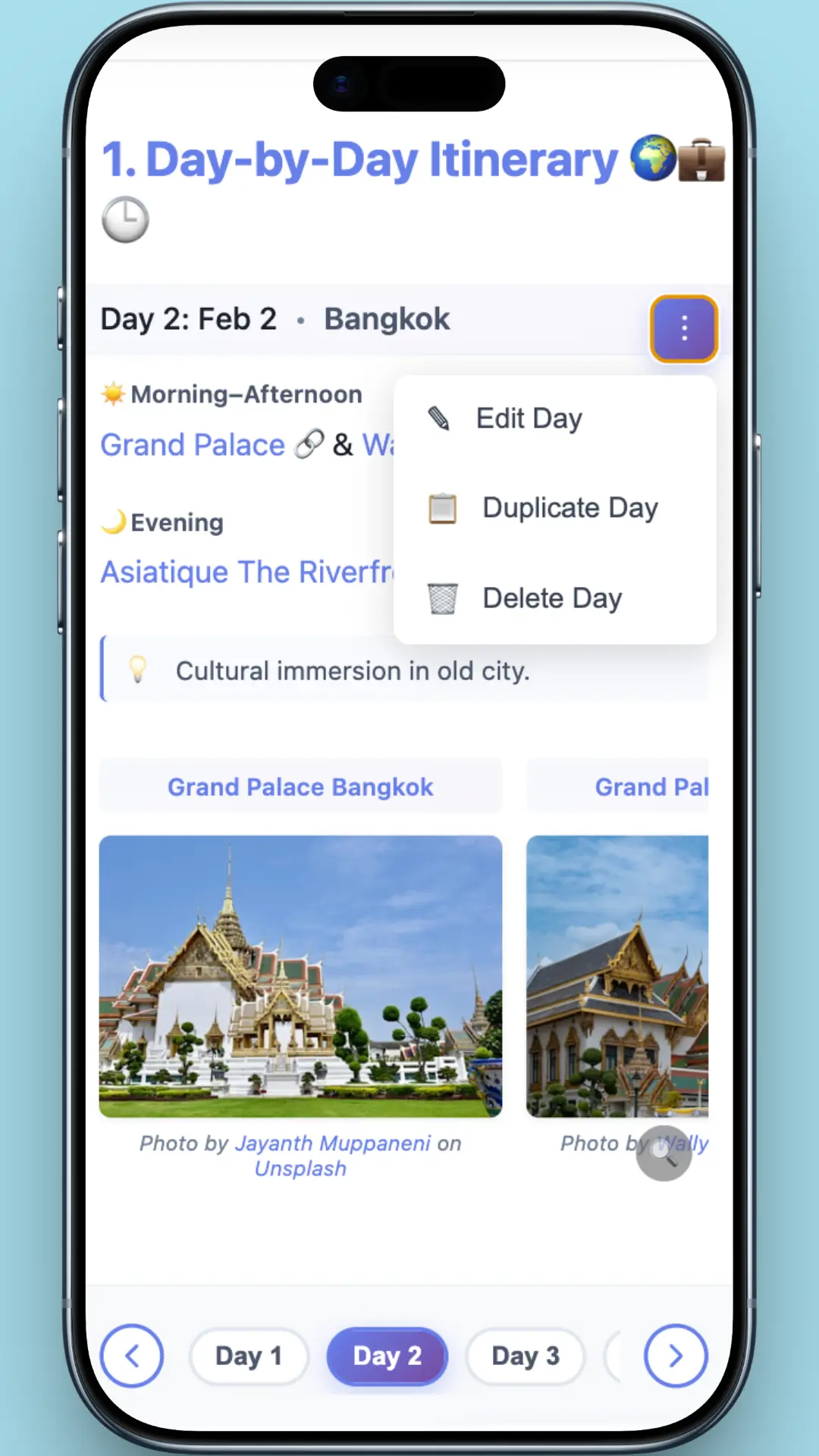 Day by Day plan with Images